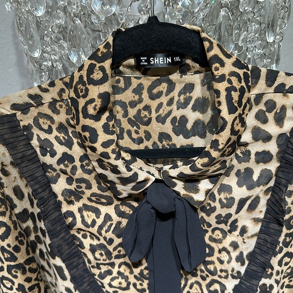 SHEIN cheetah and bow button down blouse - Picture 2 of 3